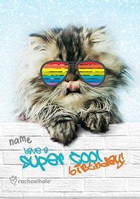 Fluffy Cat in Shades Personalised Cool Birthday Card