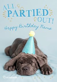 Dog all partied out Birthday Card