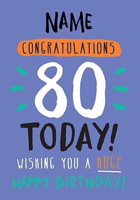 80th Birthday Card 80 Today Blue - Rock, Paper, Awesome