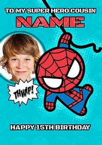 Tap to view Marvel Kawaii Art - Spider-Man Age 15 Cousin Birthday Card
