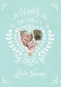 Tap to view Heart photo upload teal Birthday Card