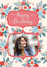 Tap to view Floral pattern photo upload Birthday card