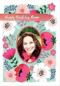 Painted floral photo Birthday Card