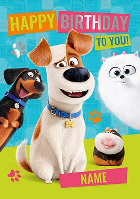 5x7 inches Secret Life of Pets birthday card Personalised plus envelope. 