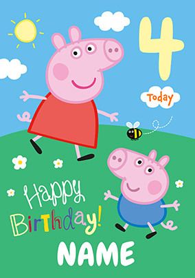 Peppa Pig 4 today personalised Birthday Card