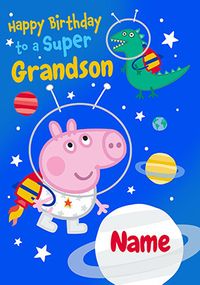 Peppa Pig super Grandson personalised Birthday Card