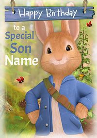 Peter Rabbit special Son personalised Birthday Card