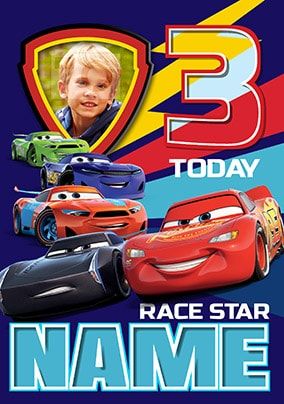 Cars 3 Photo Birthday Card - Editable Age