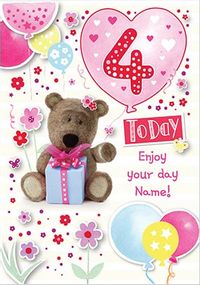 Barley Bear Girl's 4th Birthday Personalised Card