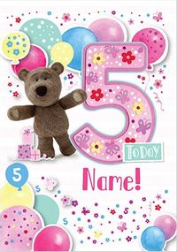Barley Bear Girl's 5th Birthday Personalised Card