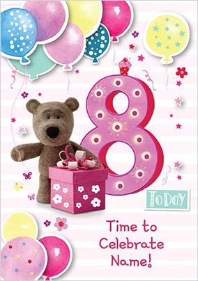 Barley Bear Girl's 8th Birthday Personalised Card