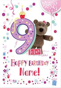 Barley Bear Girl's 9th Birthday Personalised Card