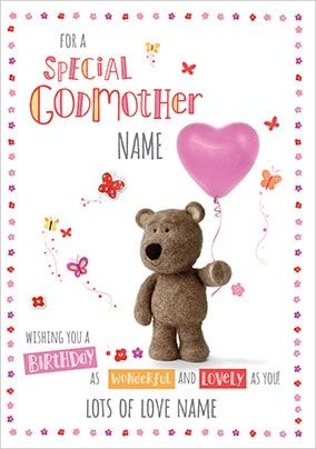 Barley Bear Special Godmother Personalised Card