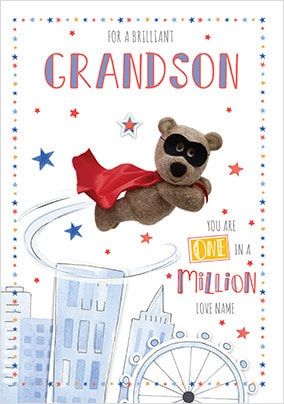 Barley Bear Brilliant Grandson Personalised Card