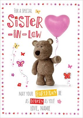 Barley Bear Sister-In-Law Personalised Birthday Card