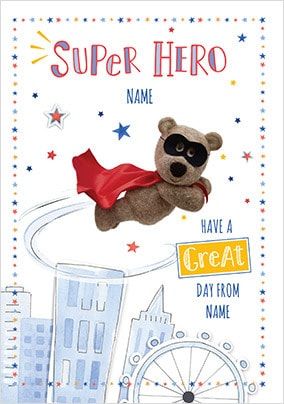Barley Bear Super Hero Personalised Card