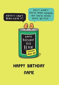Tap to view Fifty! I can't Bean-lieve it personalised Card