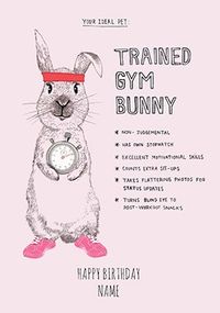 Trained Gym Bunny Personalised Card