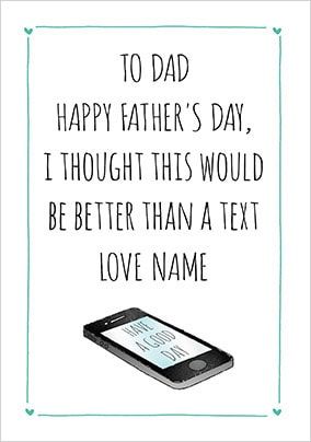Better Than A Text Personalised Father's Day Card