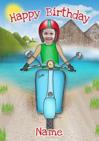 Tap to view Driver's Seat - Birthday Card Cute Blue Scooter