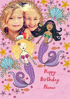 Mermaid Friends Photo Birthday Card