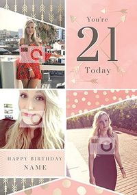 21 Today Pink Multi Photo Birthday Card