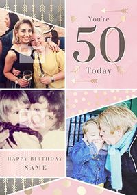 Tap to view 50 Today Pink Multi Photo Birthday Card