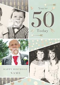You're 50 Today Blue Multi Photo Card