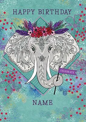Happy Birthday Elephant Personalised Card