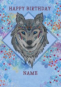 Native Wolf personalised Birthday Card