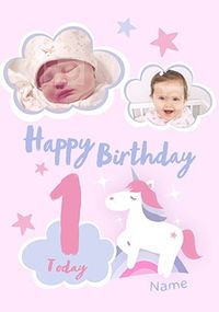 Tap to view Happy Birthday 1 Today Unicorn Photo Card