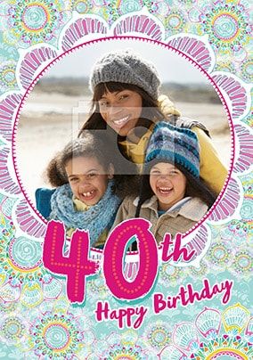 40th Birthday Pink Floral Photo Card