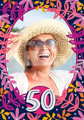 50 Photo Border Pink Birthday Card