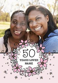50 Years Loved Flowers Photo Card
