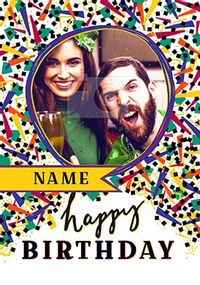 Happy Birthday Blue Confetti Photo Card