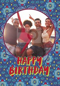 Tap to view Happy Birthday Navy Circle Pattern Photo Card