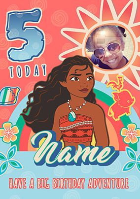 Moana Age 5 Photo Birthday Card