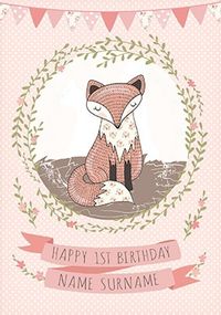 Oh Hullo Foxy Pink 1st Birthday Card