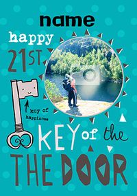 HAP-PEA-NESS - Birthday Card 21st Photo Upload Key of the Door