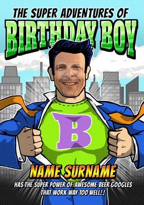 Birthday Boy Super Hero Photo Card