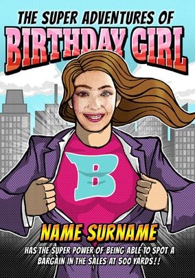 Birthday Girl Super Hero Photo Card