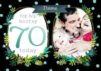 Tap to view Neon Blush - Birthday Card 70 hip hip hooray Photo Upload