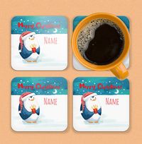 Merry Christmas Penguin Personalised Coaster