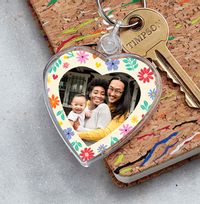 Tap to view Mums Floral Photo Upload Heart Keyring