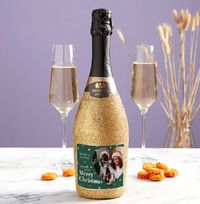 Tap to view ZDISC Merry Christmas Photo Upload Gold Glitter Prosecco