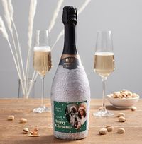 Tap to view ZDISC Merry Christmas Photo Upload Silver Glitter Prosecco