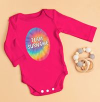 Team Surname Colourful Personalised Baby Grow