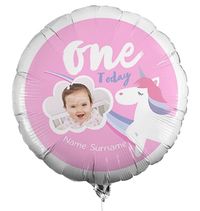 One Today Personalised Unicorn Birthday Photo Balloon