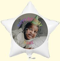 Tap to view Personalised Photo Birthday Balloon - Rainbow Text