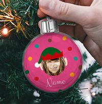 Tap to view Elf Photo Personalised Bauble - Pink